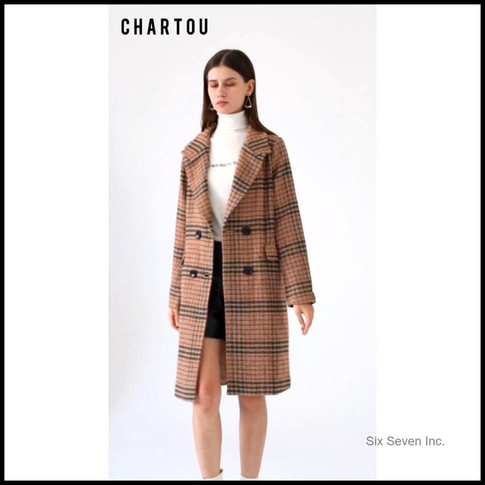 Oversize Wool Peacoat with Lapel Collar, Double Breasted Long Winter Coat - Picture 6 of 6
